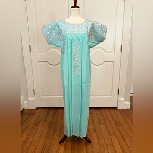 XL San Antonino Maxi Dress,Oax,Mexican dress Hand Embroidered with Silk Threads.